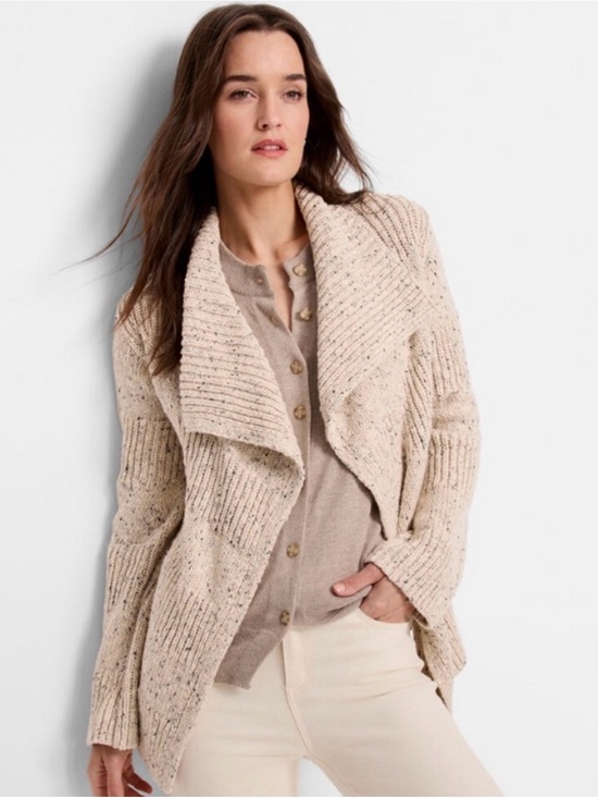 NIC+ZOE Sweaters - NIC+ZOE Cozy Open-Front Shawl Collar Cardigan - Oatmeal